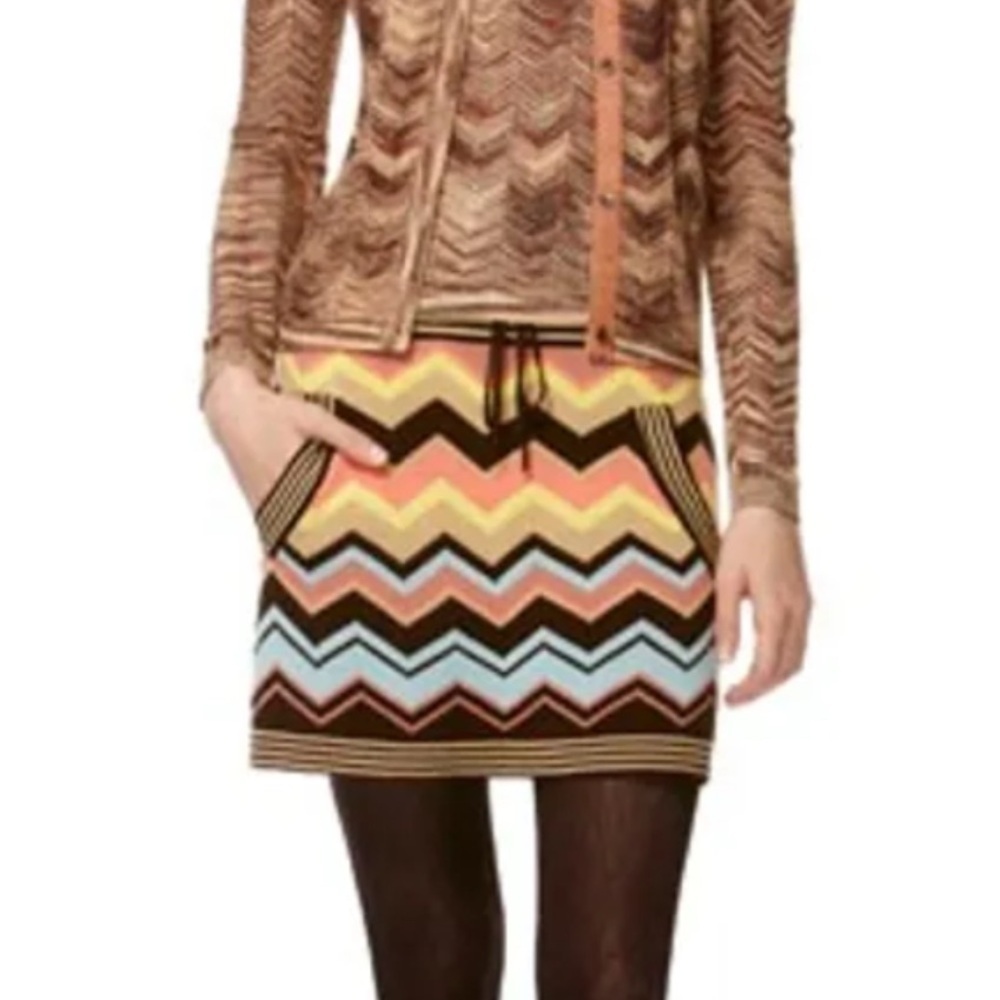 Missoni Bohemian Women's Chevron Knit Mini Skirt W/Tie Waist and Pockets S